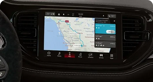 Uconnect touchscreen showing a navigation map