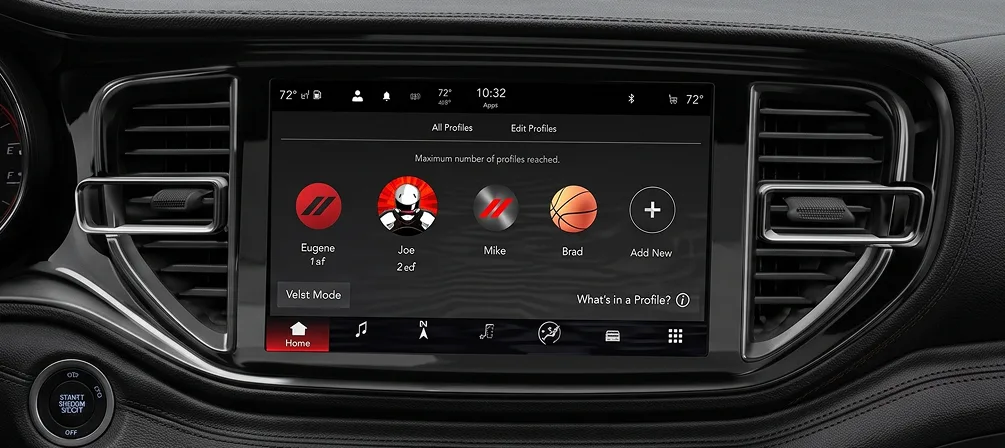 Uconnect touchscreen showing the driver profile selection screen