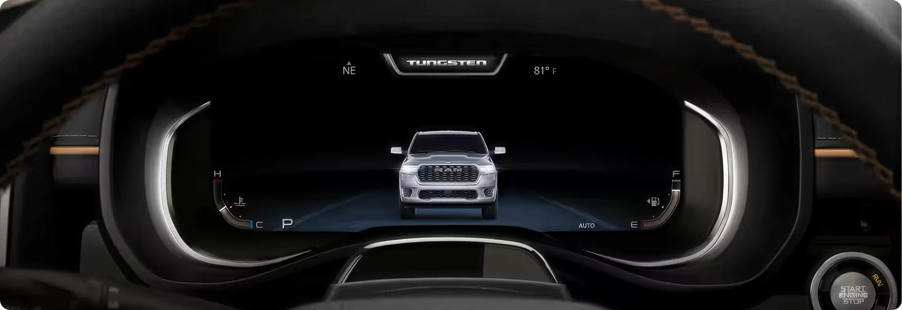 RAM 1500 digital instrument cluster showing the drive mode display