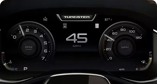 RAM 1500 instrument cluster displaying a recognised speed limit sign
