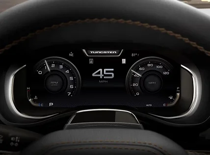 RAM 1500 digital instrument cluster showing 45 miles per hour