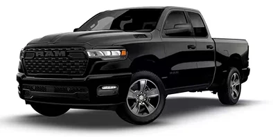 Black RAM 1500 Express 4x4 crew cab, front three-quarter studio view