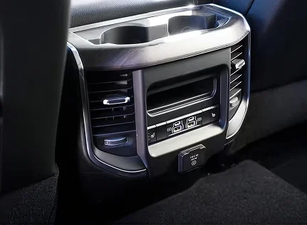 Centre air vents and cupholders on the RAM 2500 dashboard
