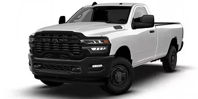 White RAM 2500 Tradesman 4x2 regular cab, front three-quarter studio view