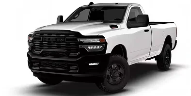 White RAM 3500 Tradesman 4x2 regular cab pickup, front three-quarter studio view