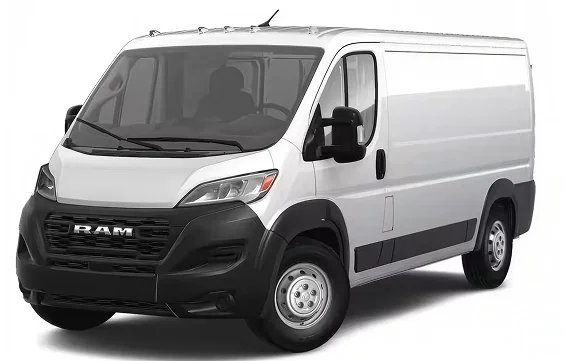 White RAM ProMaster Tradesman cargo van shown in profile