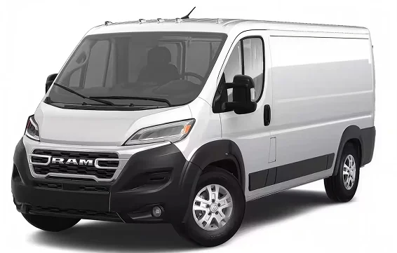 White RAM ProMaster SLT cargo van shown in profile