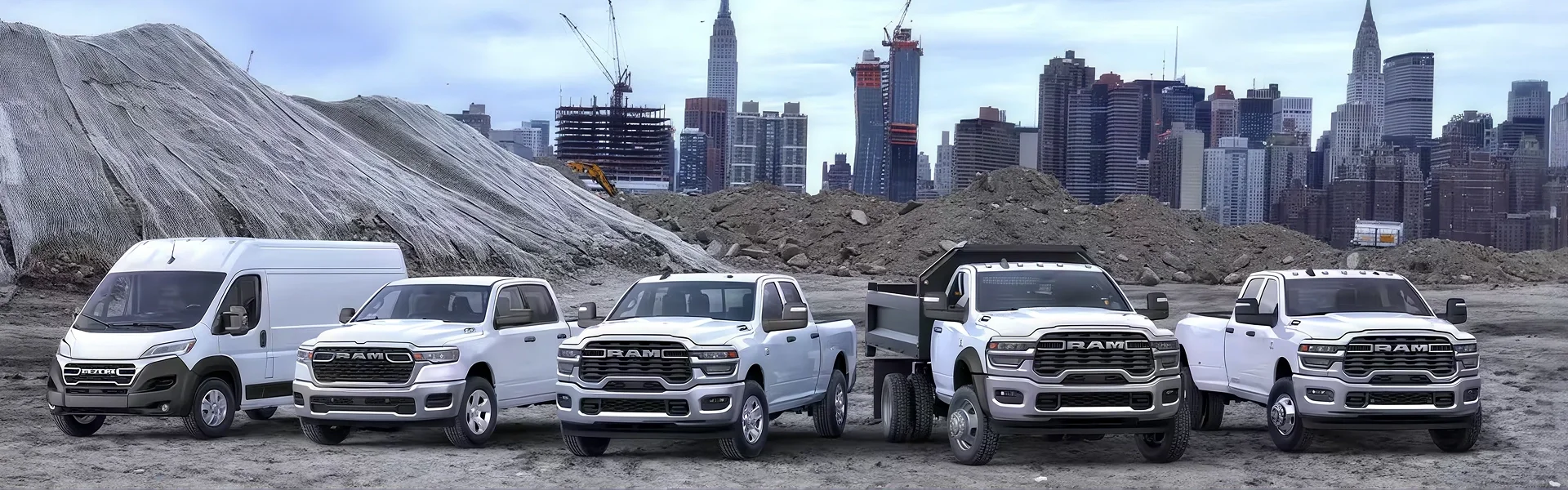RAM 1500 pickup towing a trailer on a mountain highway