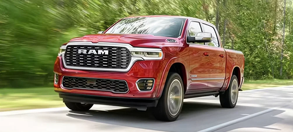 RAM 1500 crew cab driving on a desert highway