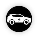 Line-drawing icon of an electric car