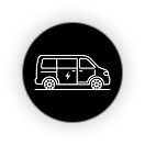 Line-drawing icon of an electric van