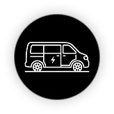 Line-drawing icon of an electric van
